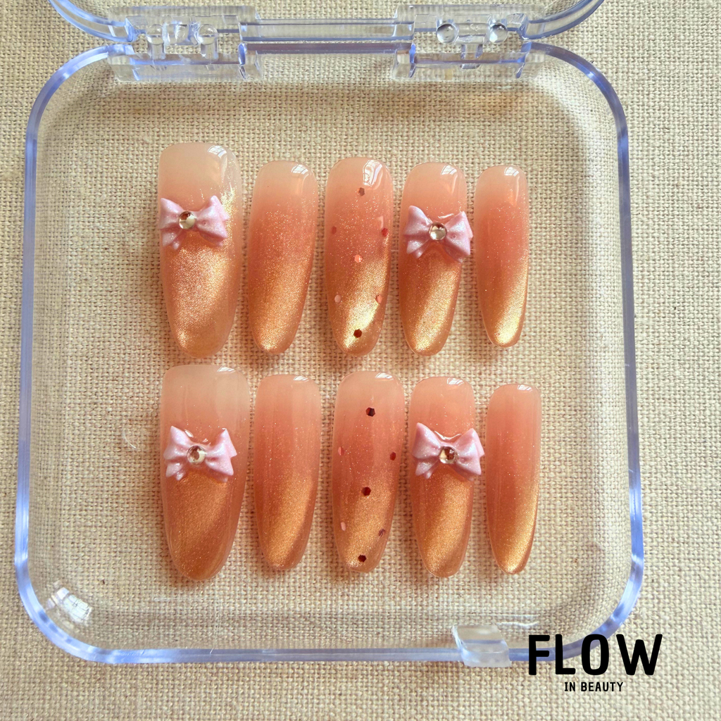 Unhas Press-On Peach Bow Glow