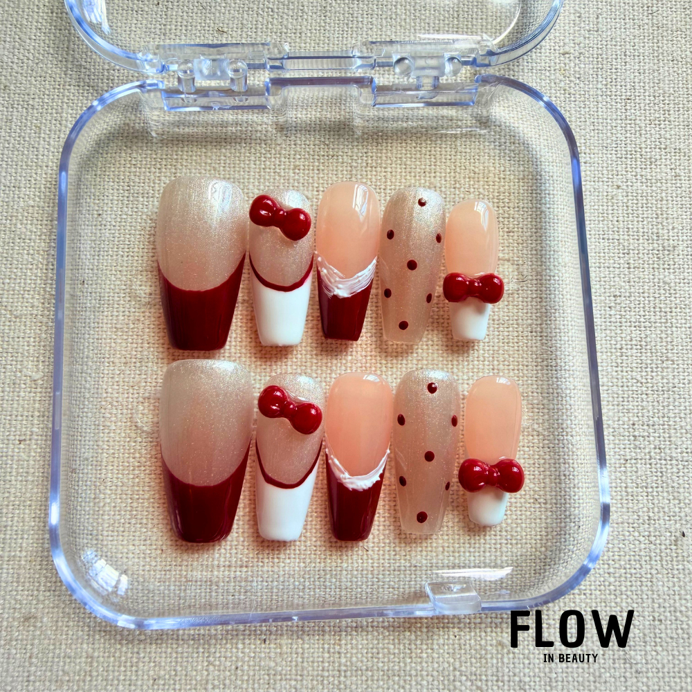 Unhas Press-On Red Bow Chic