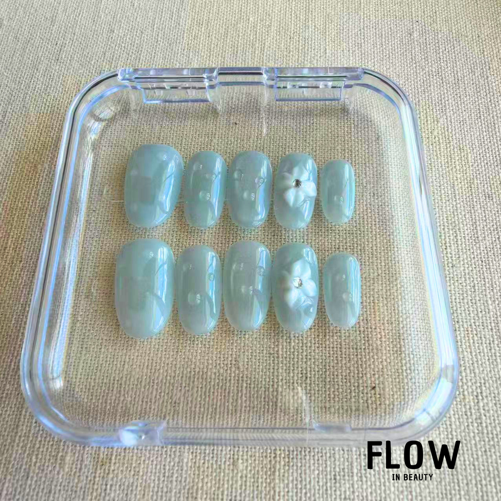 Unhas Press-On Blue Dew Blossom