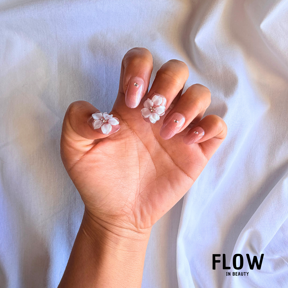 Unhas Press-On Coral Blossom Pearl
