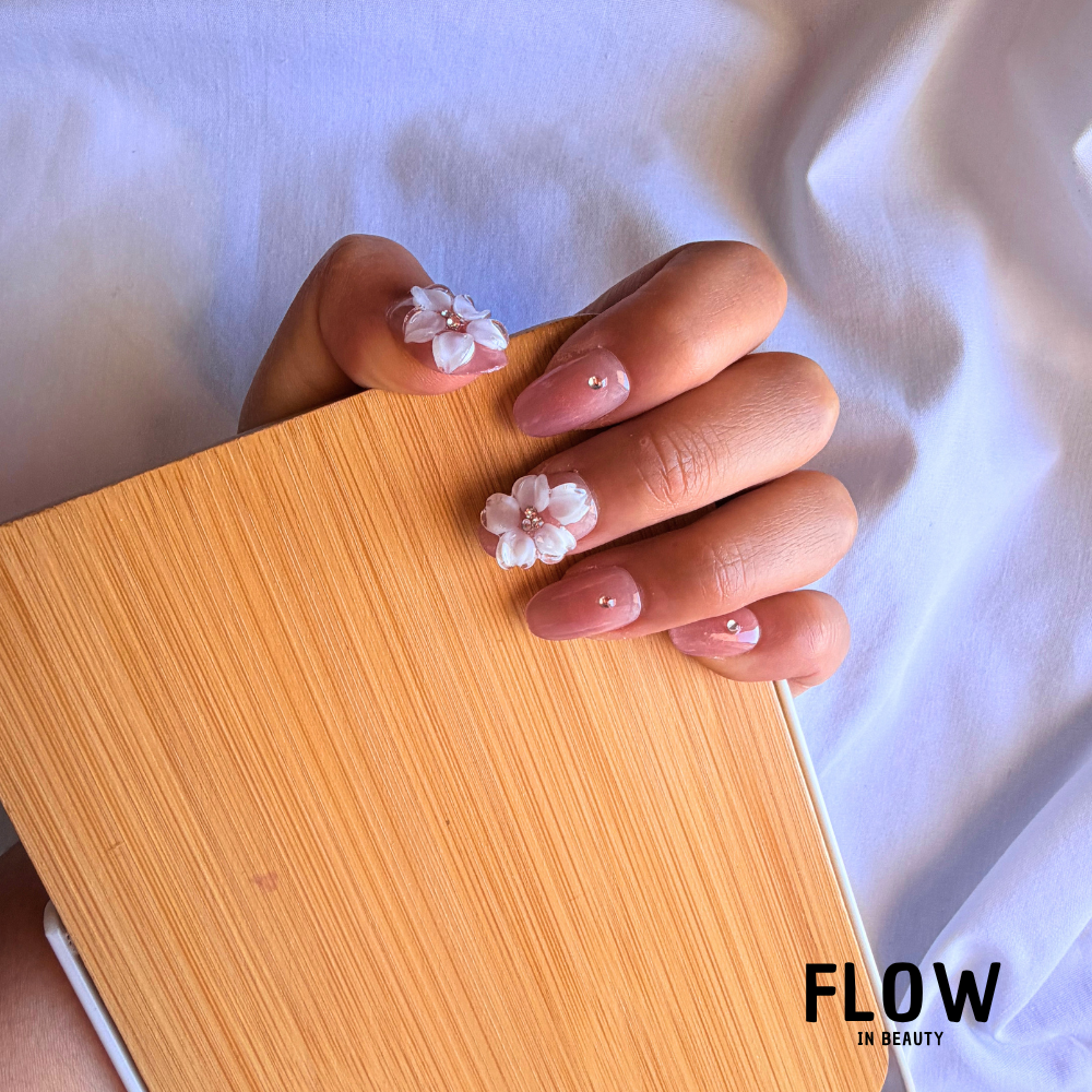 Unhas Press-On Coral Blossom Pearl
