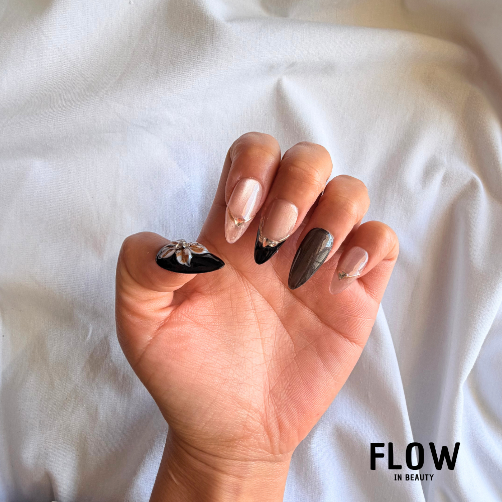 Unhas Press-On Noir Blossom Luxe