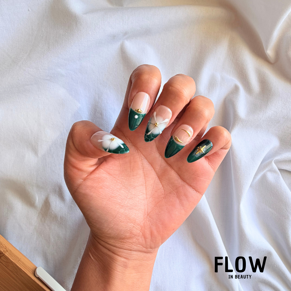 Unhas Press-On Green Star Flower