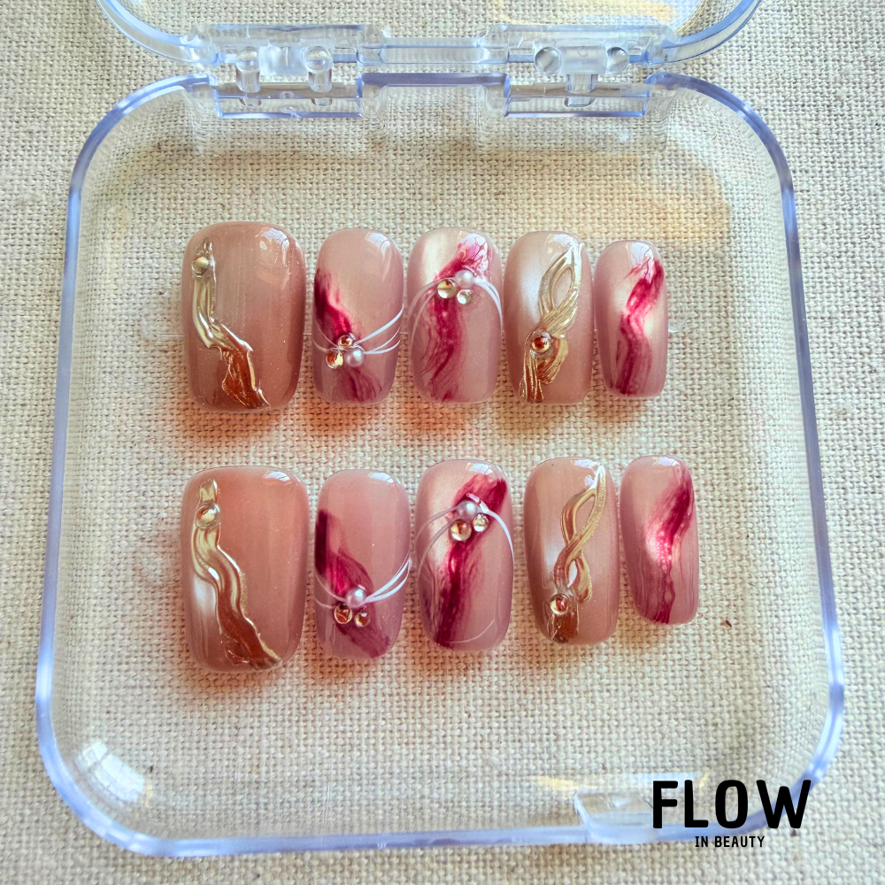 Unhas Press On Pink Marble Shine