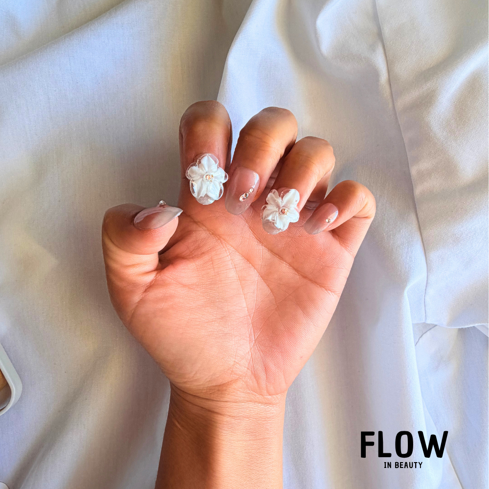 Unhas Press-On Blush Floral Pearl