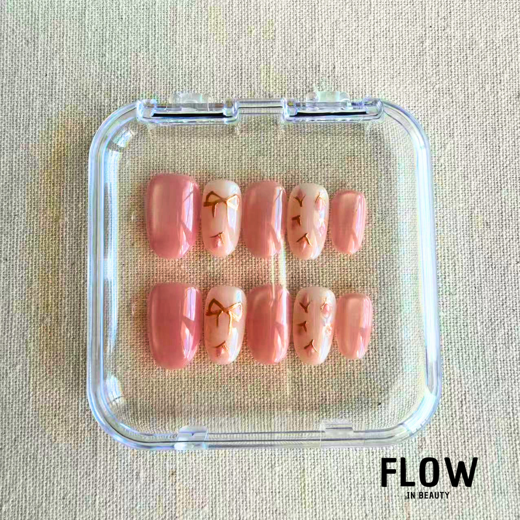 Unhas Press-On Blush Ribbon
