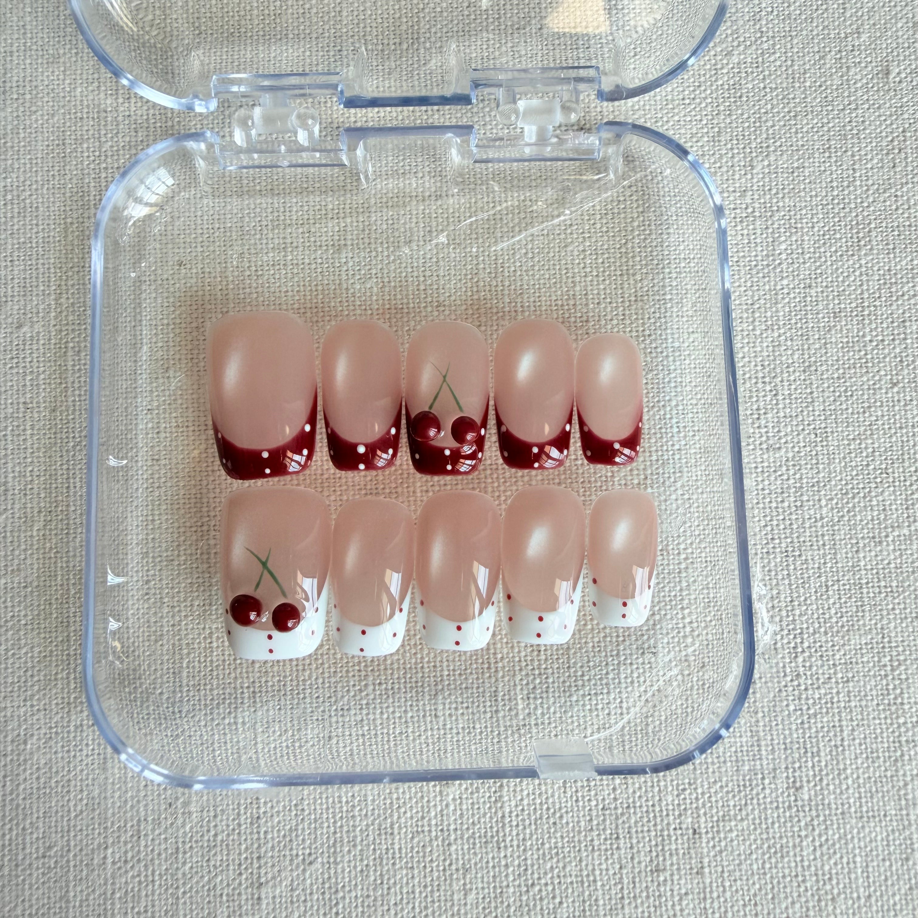 Unhas Press On French Cherry Oval