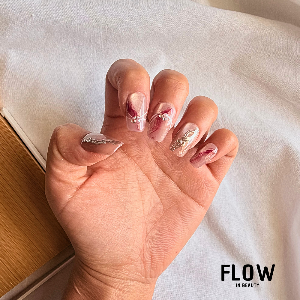 Unhas Press On Pink Marble Shine