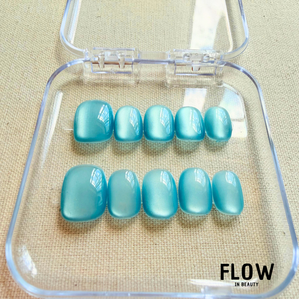 Unhas Press-On Efeito Cat Eye Azul bebé