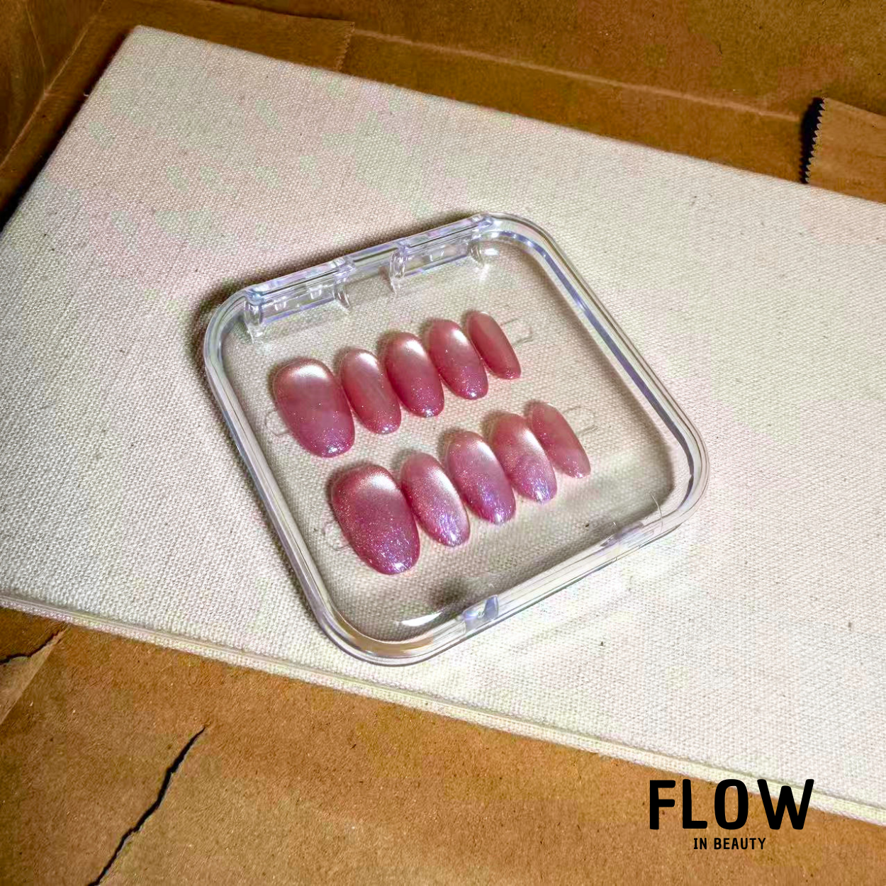 Unhas Press-On Cat Eye Rosa