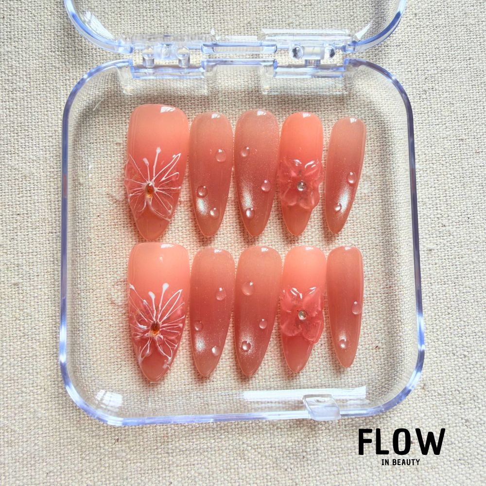 Unhas Press-On Coral Blossom Glow