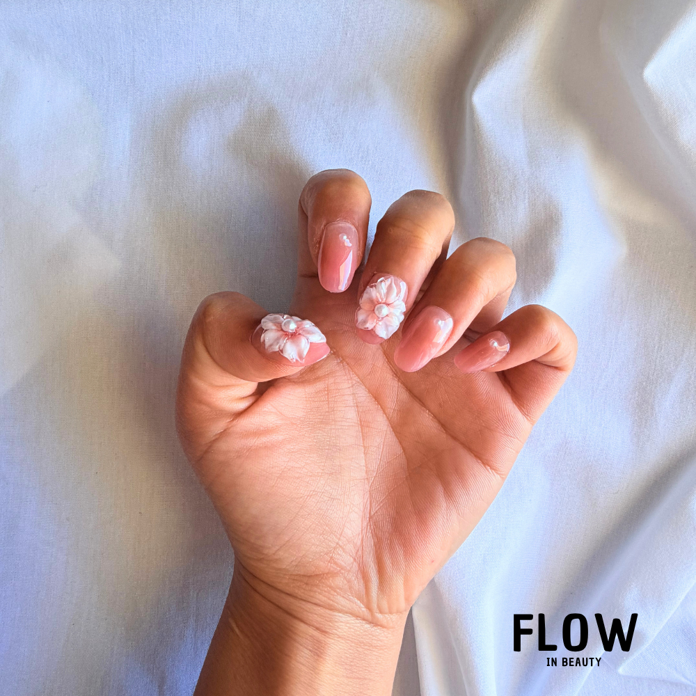 Unhas Press-On Pink Blossom Crystal