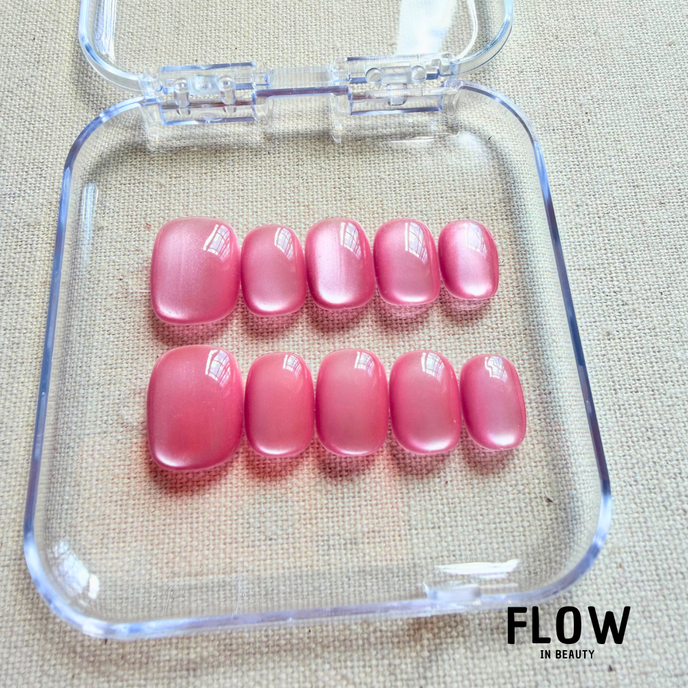 Unhas Press-On Efeito Cat Eye Rosa vibrante