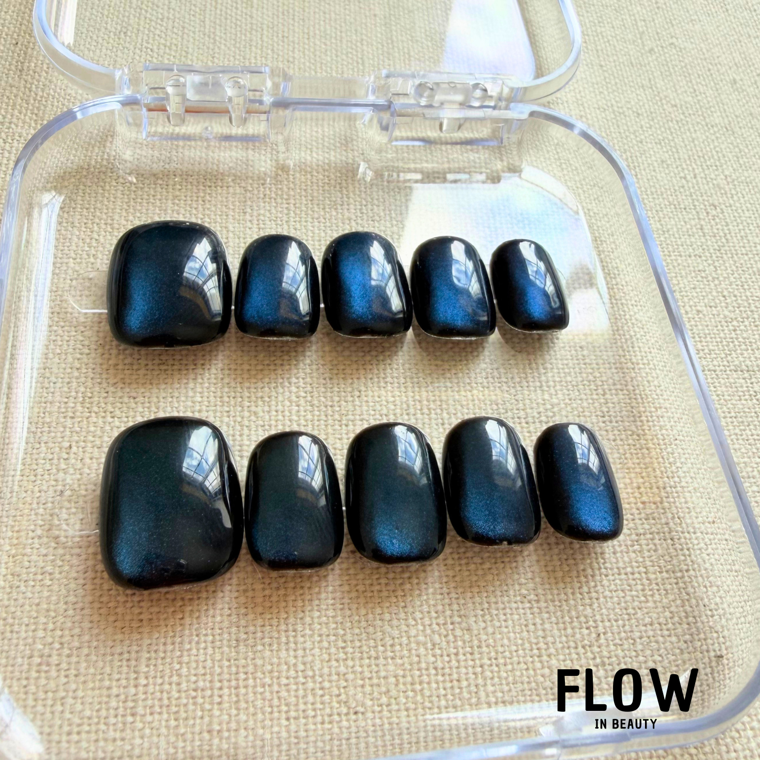 Unhas Press-On Efeito Cat Eye Azul Profundo