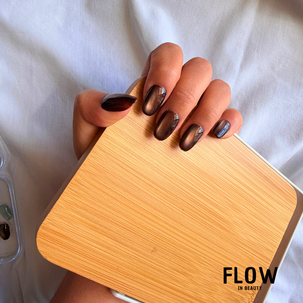 Unhas Press-On Cat Eye Castanho Oval