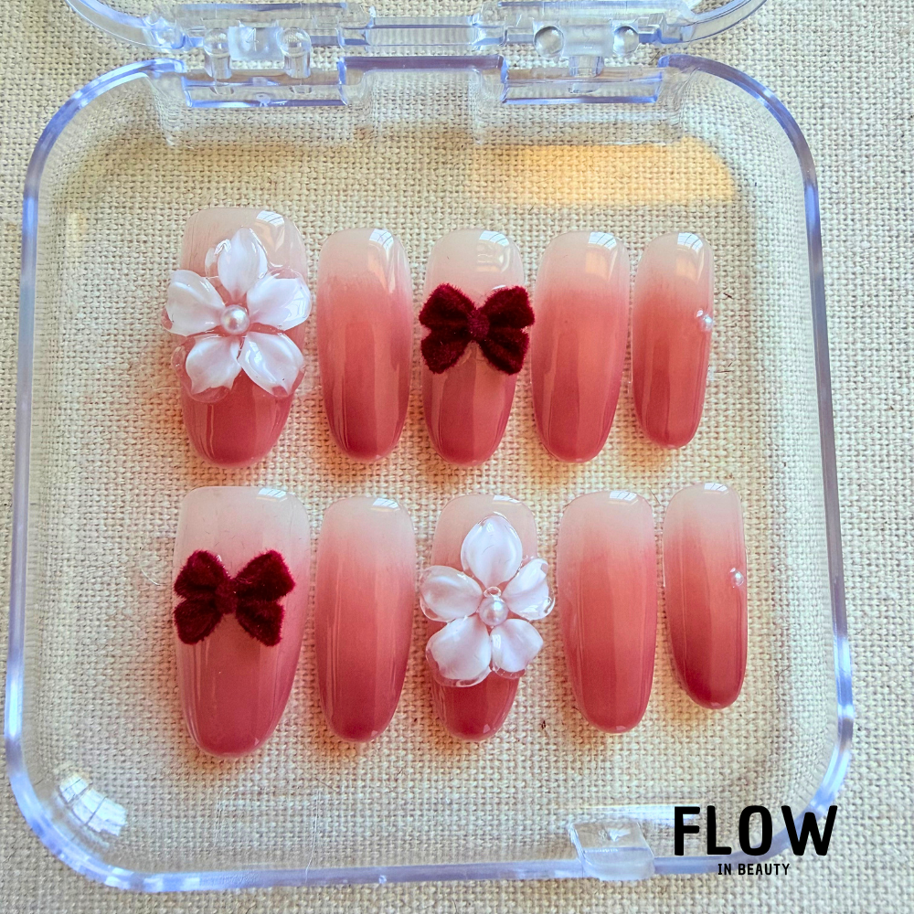 Unhas Press-On Blush Ribbon Blossom
