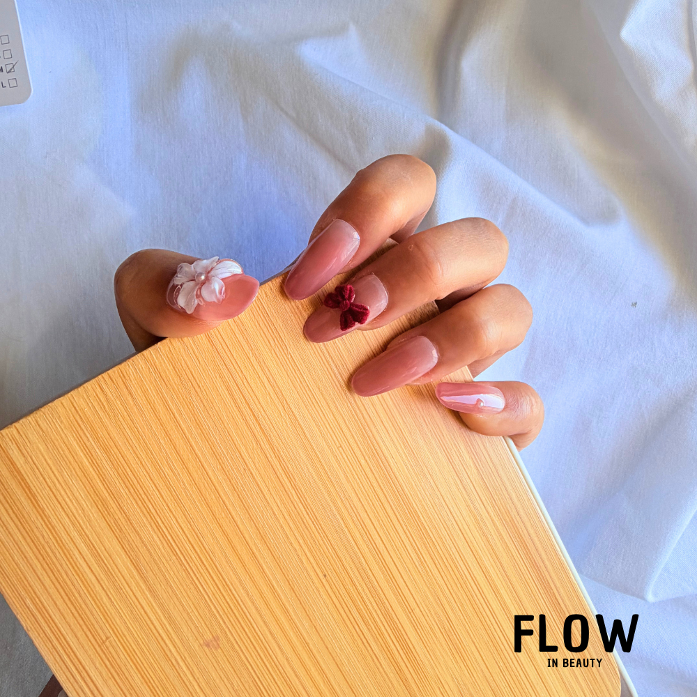 Unhas Press-On Blush Ribbon Blossom