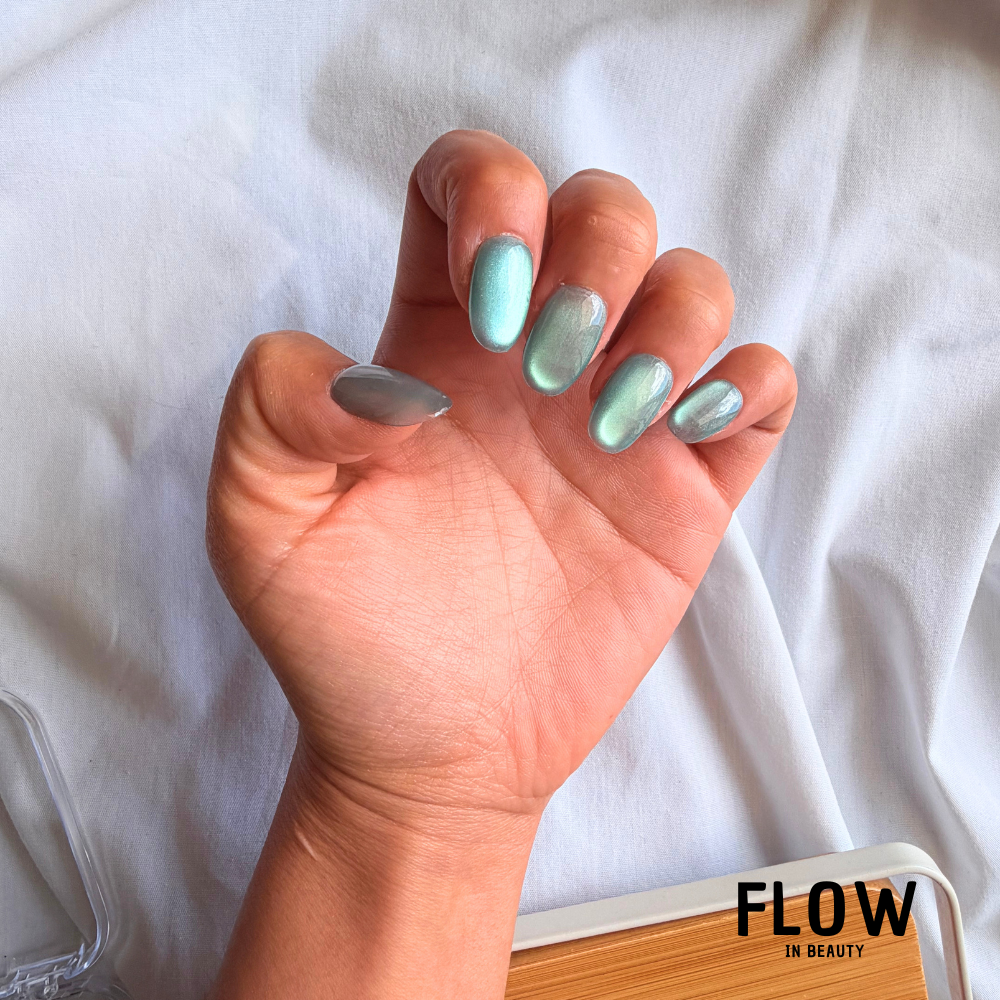 Unhas Press-On Cat Eye Azul Oval