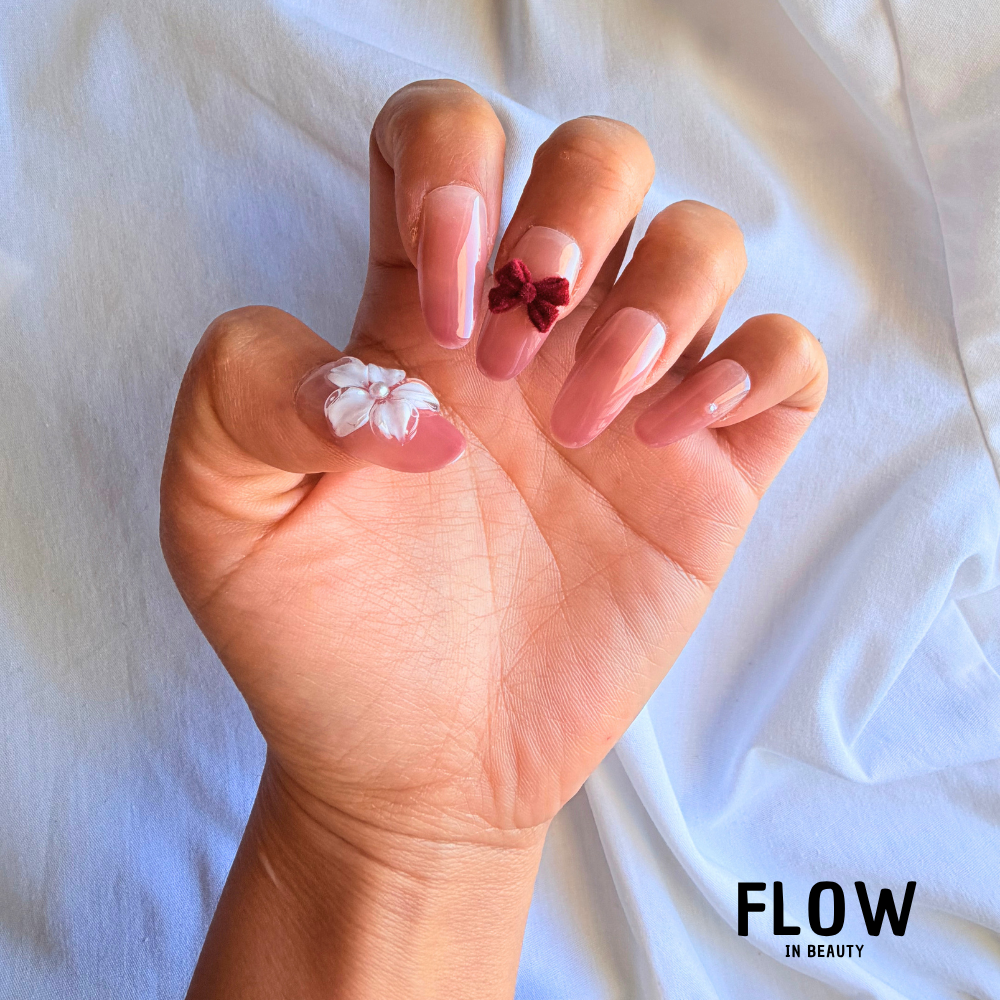 Unhas Press-On Blush Ribbon Blossom