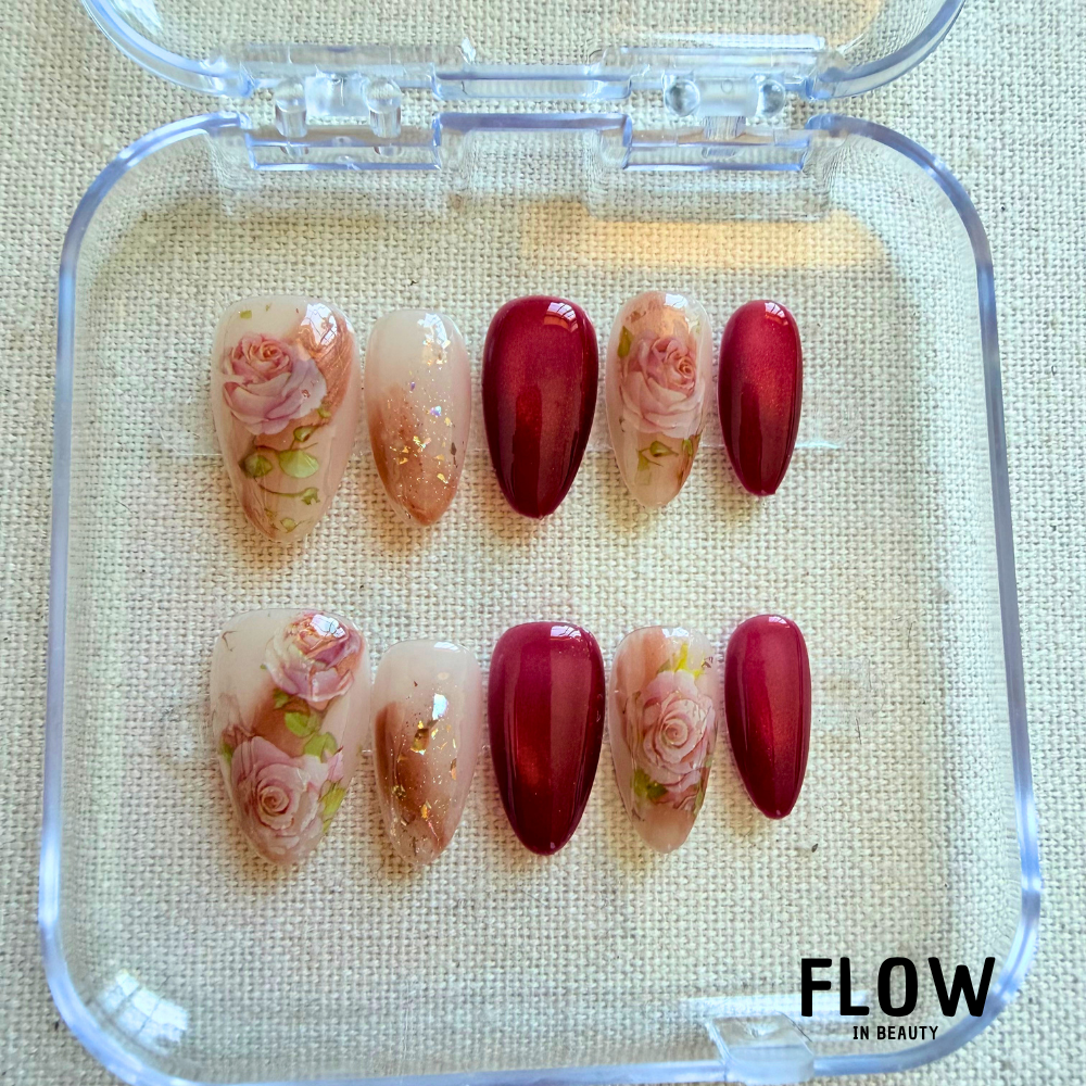 Unhas Press-On Red Rose Elegance