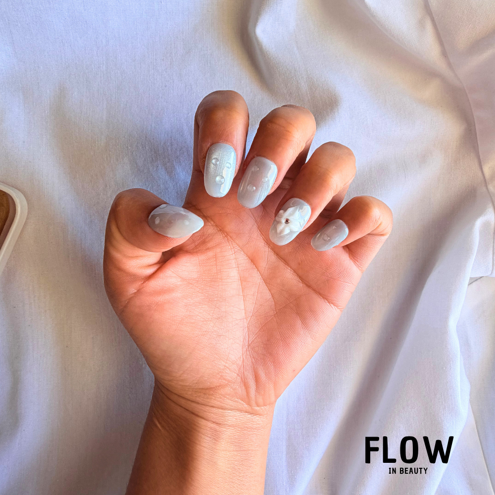 Unhas Press-On Blue Dew Blossom