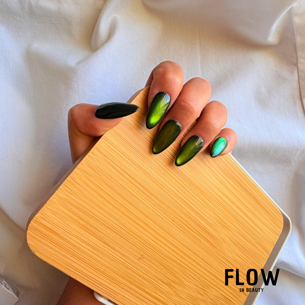 Unhas Press-On Magnetic Green Cat Eye