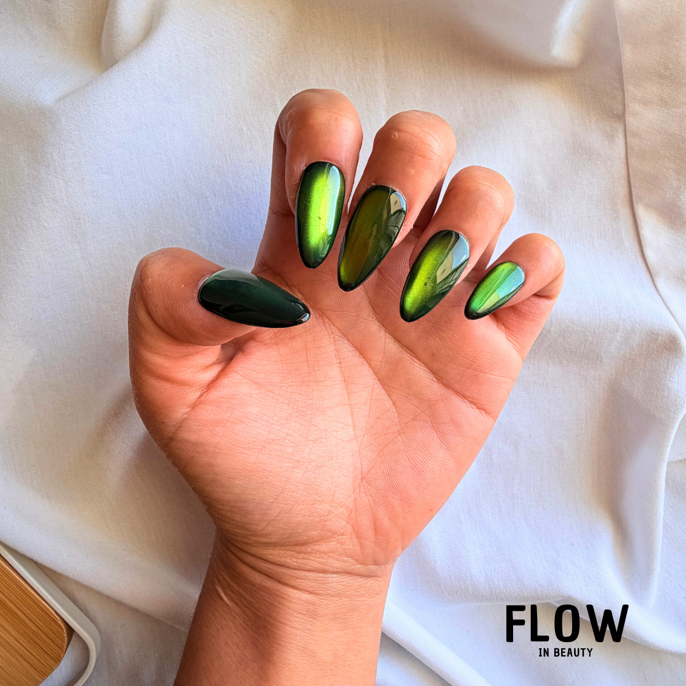 Unhas Press-On Magnetic Green Cat Eye