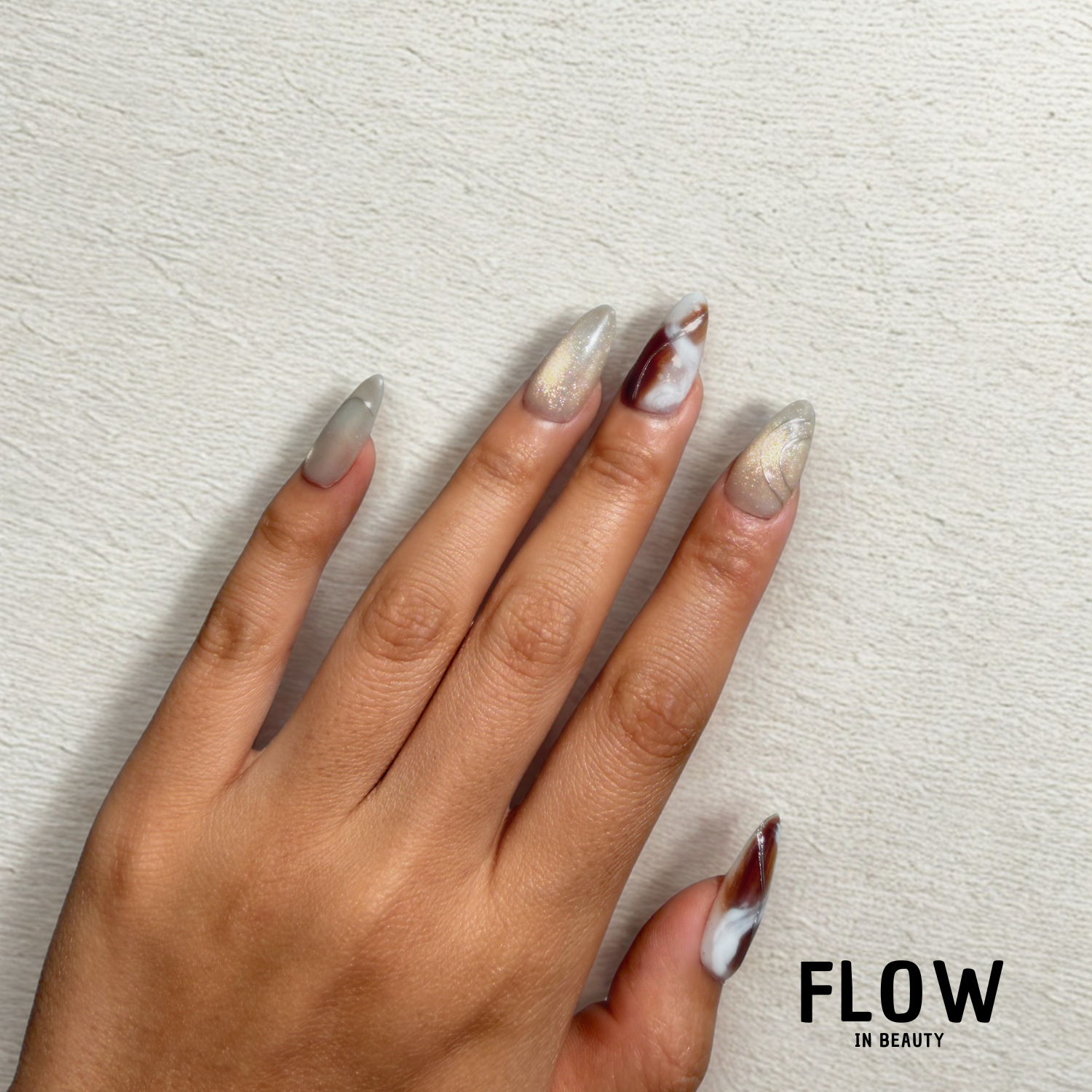 Unhas Press-On Caramel Marble Glow