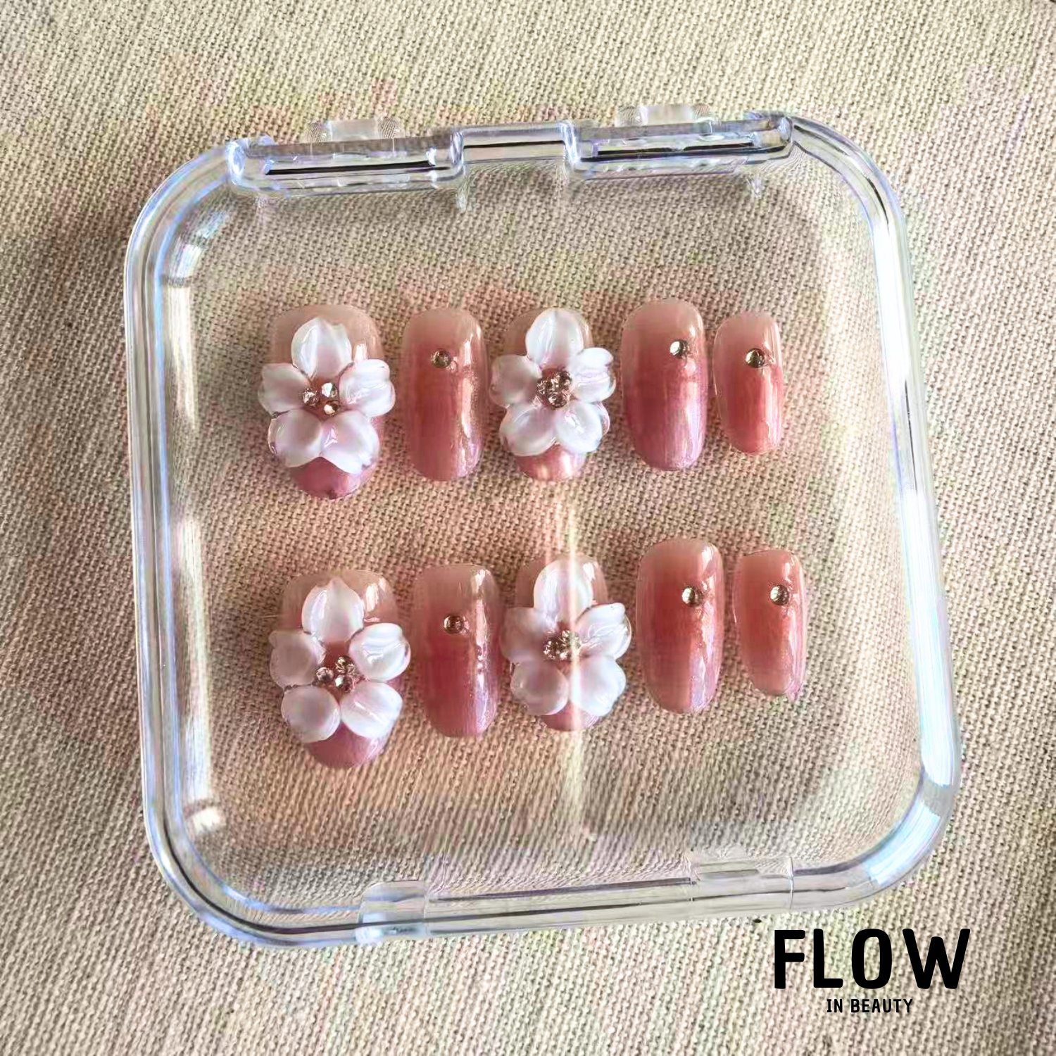 Unhas Press-On Pink Blossom Crystal