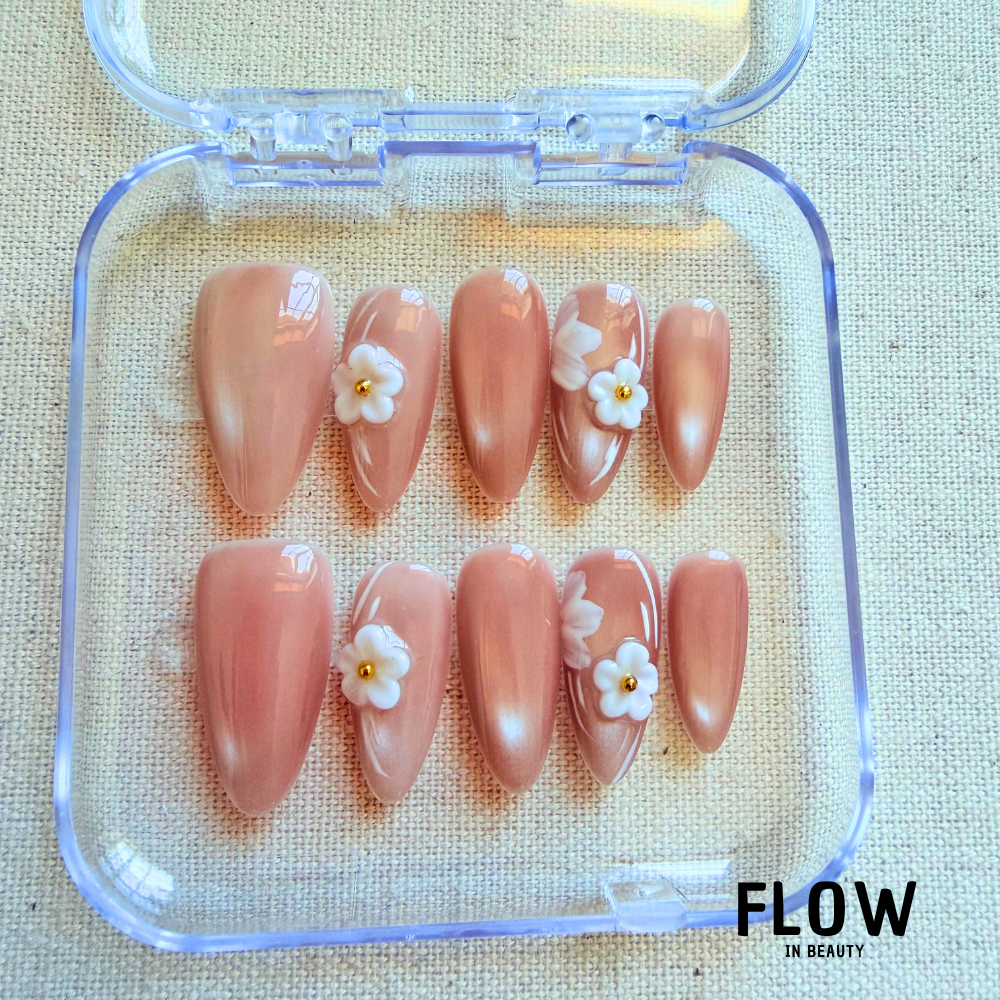 Unhas Press-On Nude Pearl Blossom