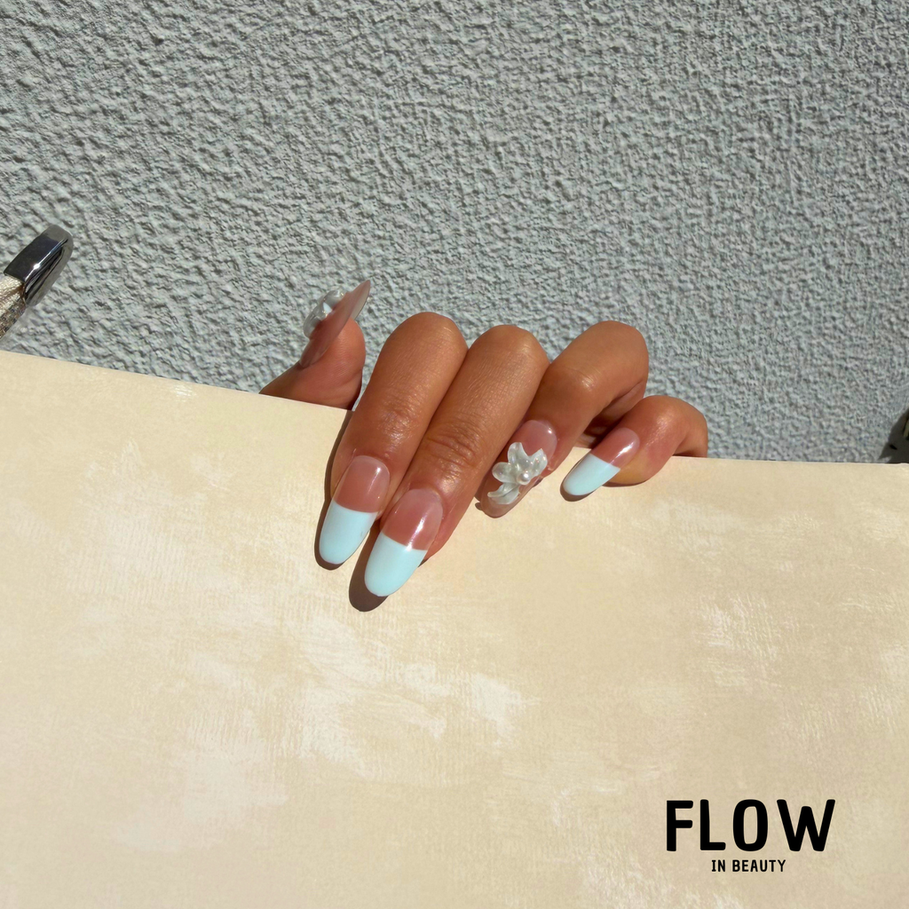 Unhas Press-On Blue French Blossom