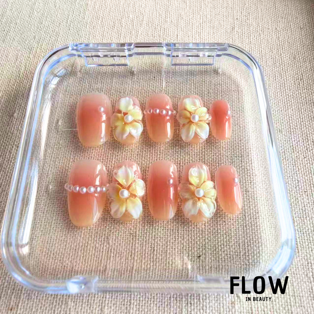 Unhas Press-On Peach Daisy Pearl
