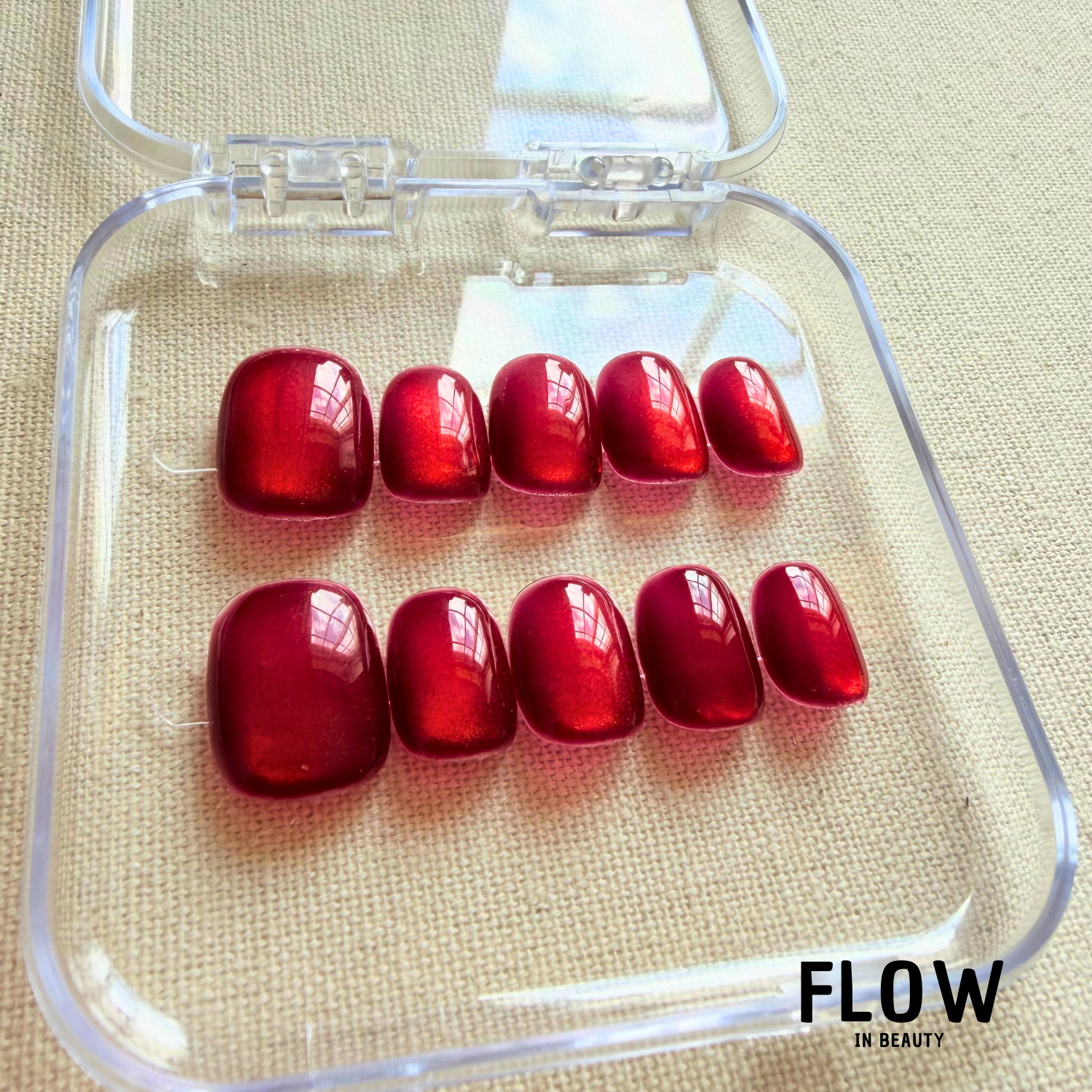 Unhas Press-On Efeito Cat Eye Vermelho Profundo