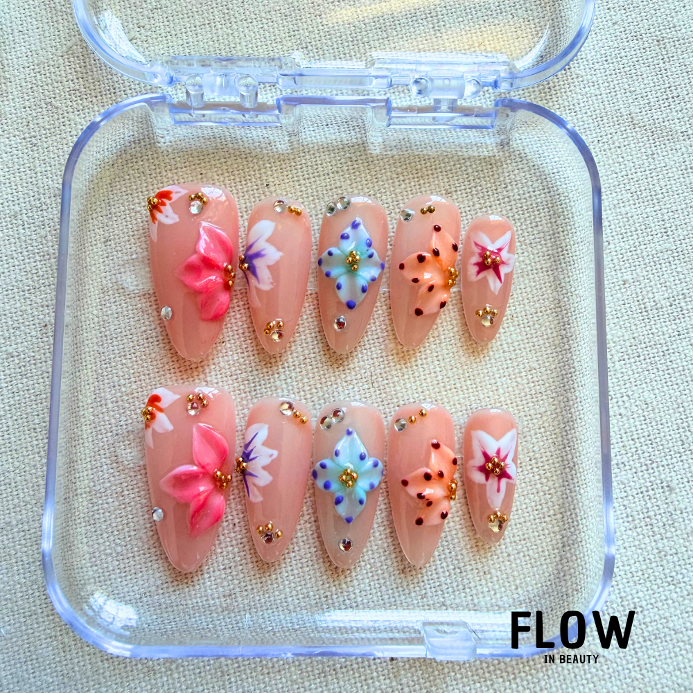 Unhas Press-On Colorful Blossom Glam