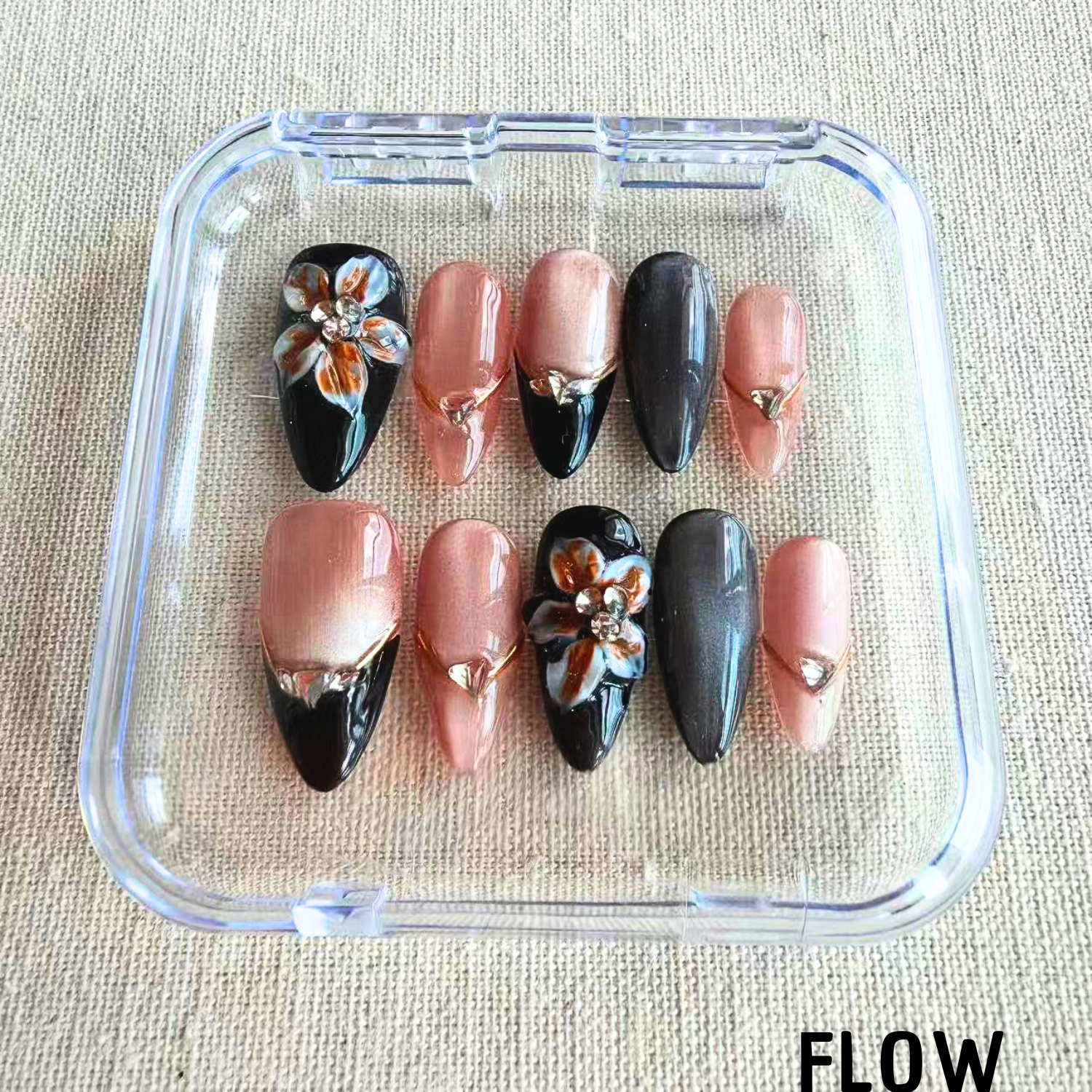 Unhas Press-On Noir Blossom Luxe