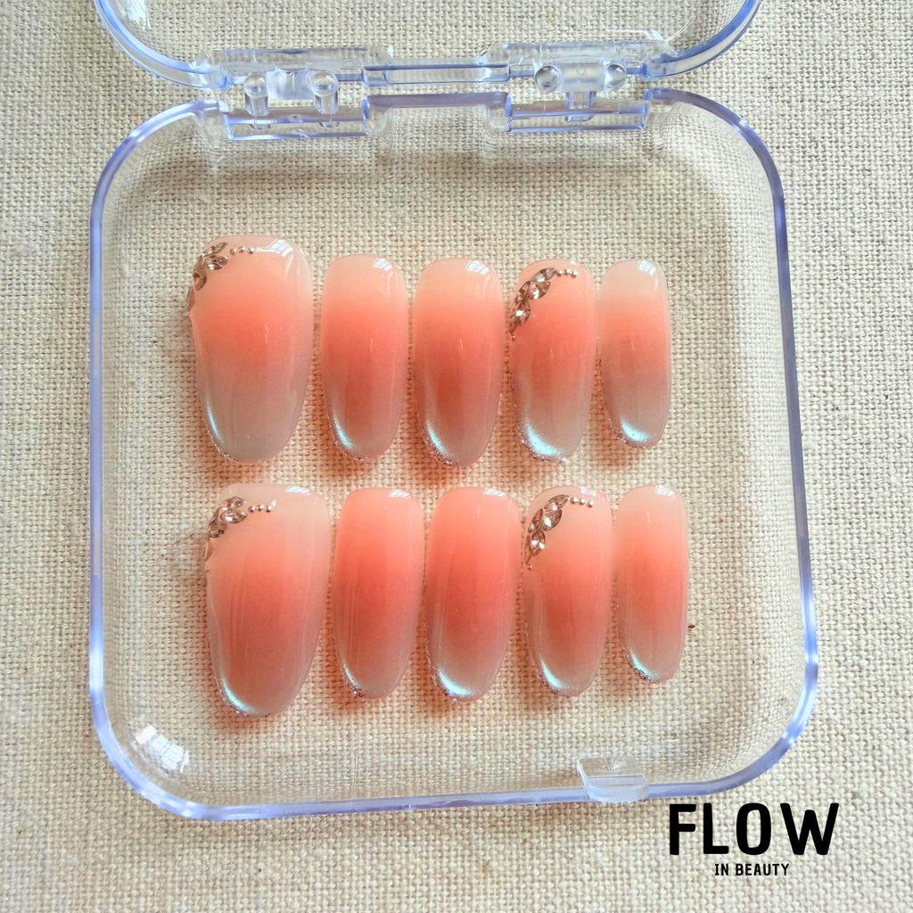 Unhas Press-On Peach Crystal Glow