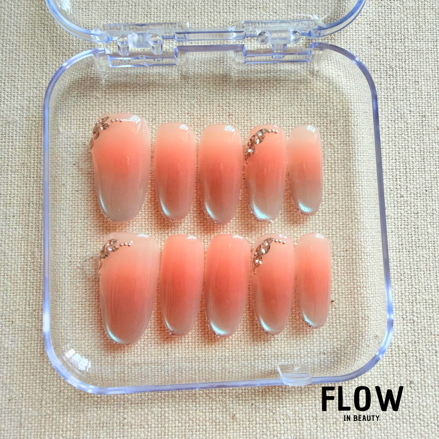 Unhas Press-On Peach Crystal Glow