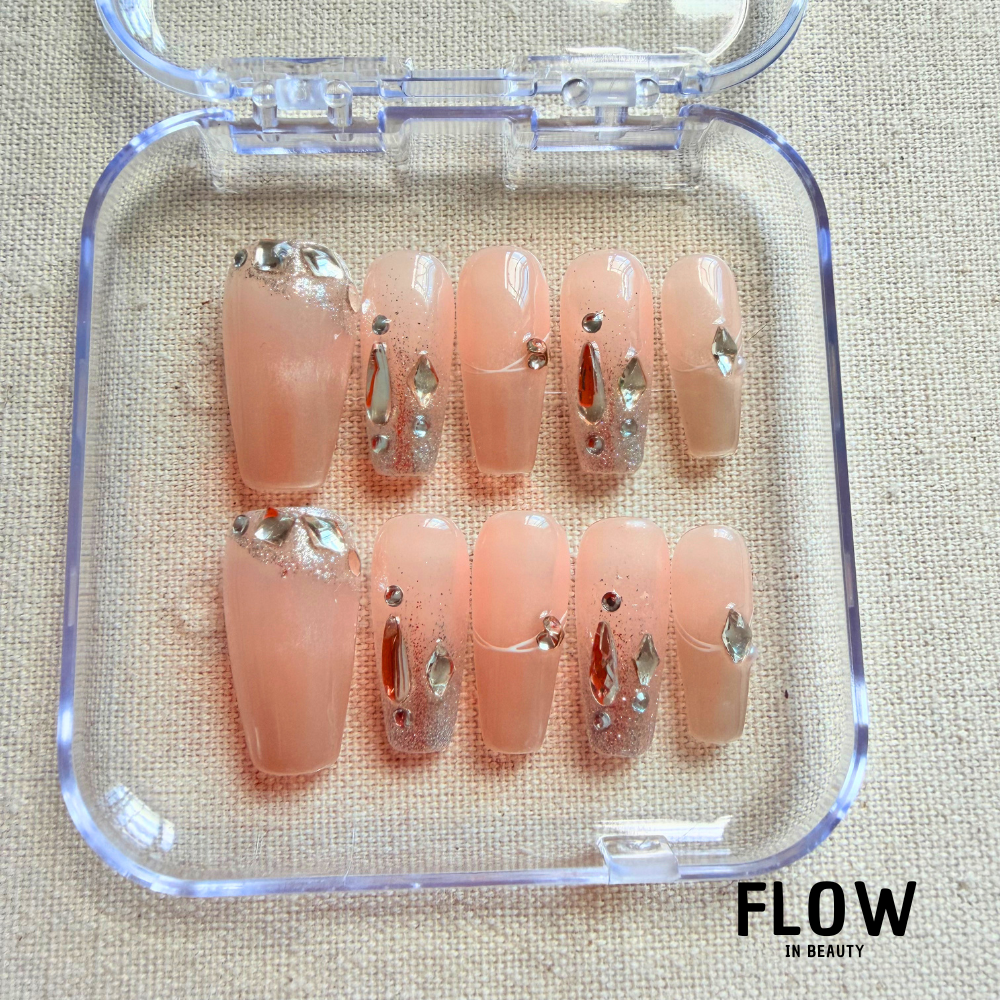 Unhas Press-On Peach Diamond Luxe