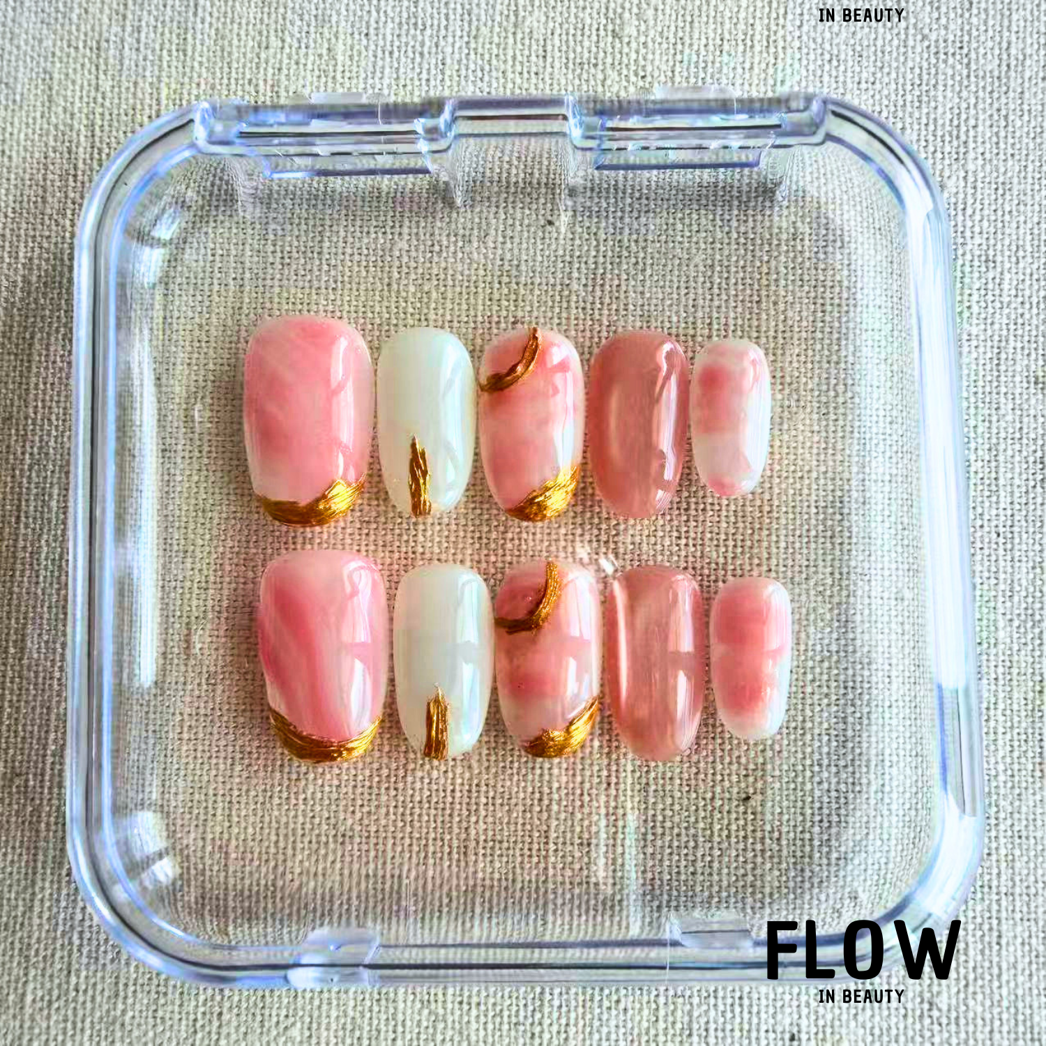 Unhas Press-On Pink Marble Gold