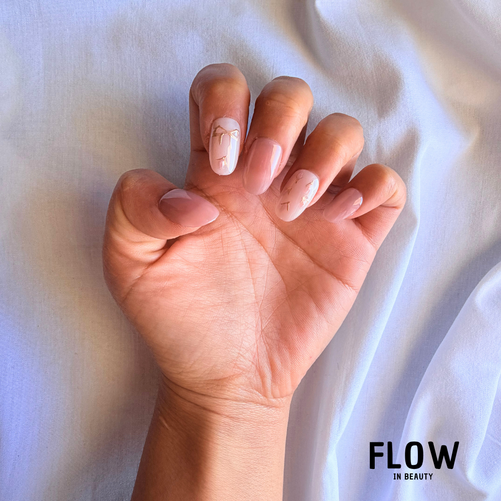 Unhas Press-On Blush Ribbon