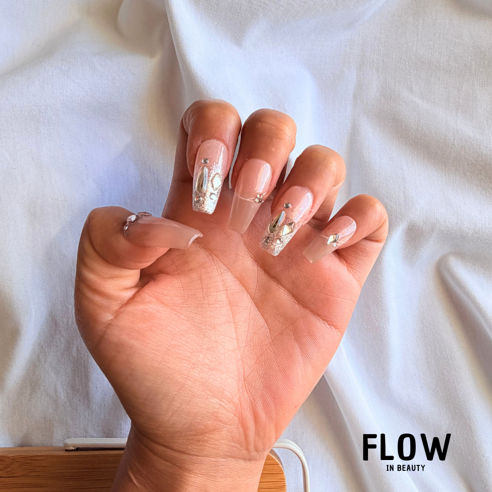 Unhas Press-On Peach Diamond Luxe