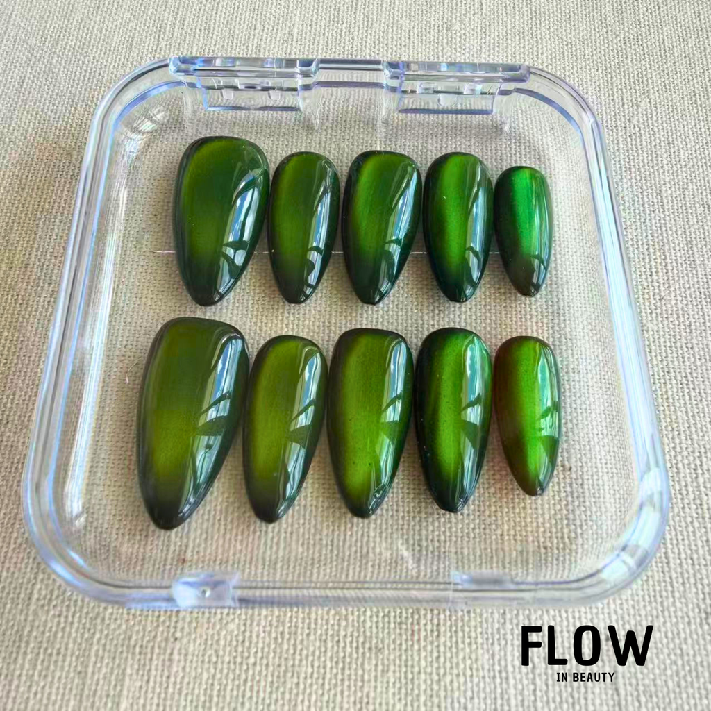 Unhas Press-On Magnetic Green Cat Eye