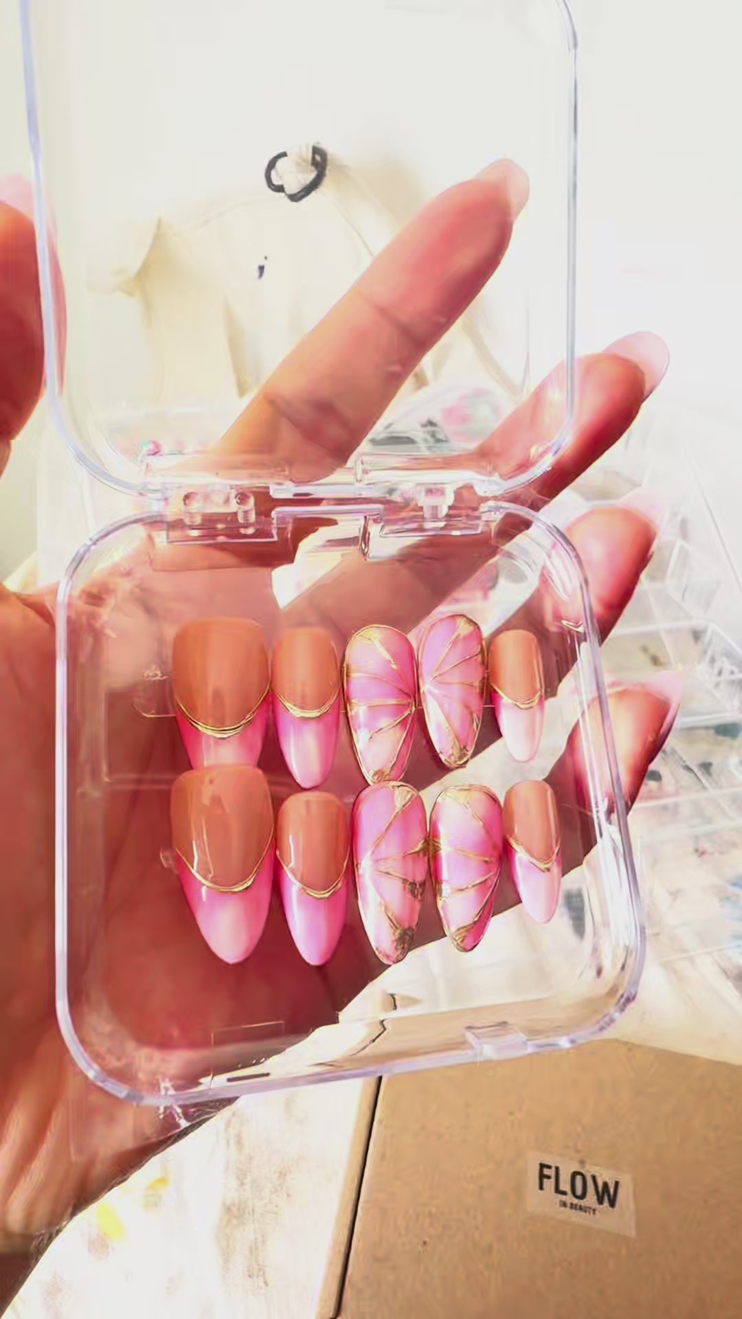 Unhas press on pink chic