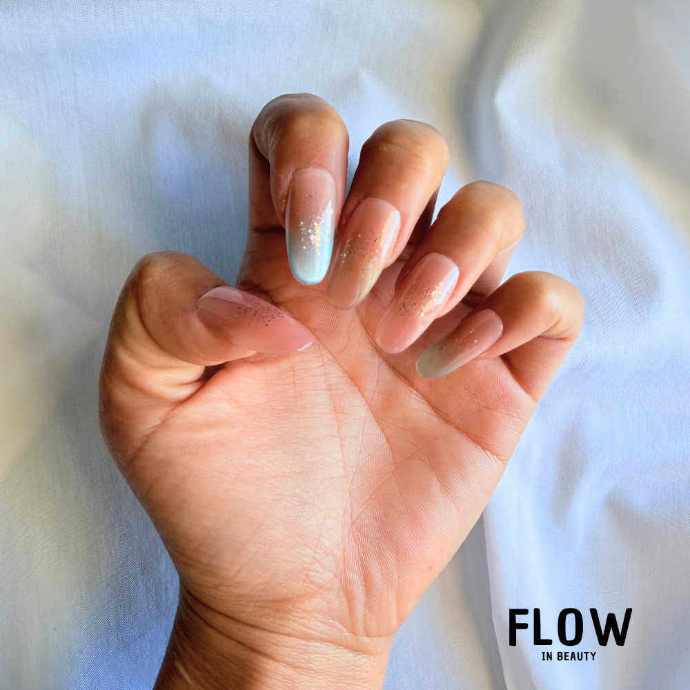 Unhas Press-On Blue French Blossom