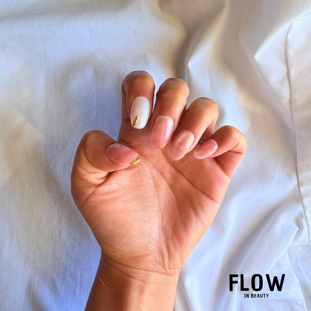Unhas Press-On Pink Marble Gold