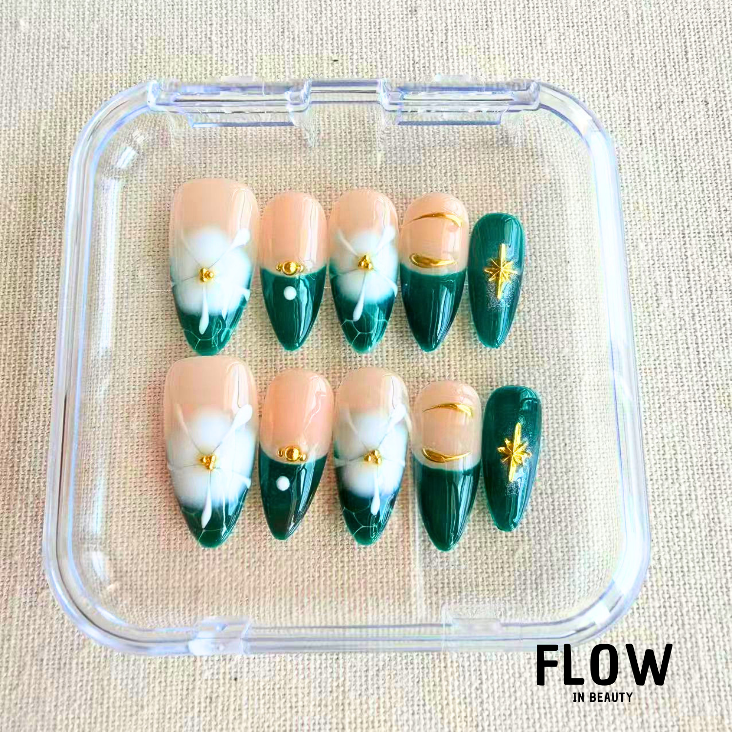 Unhas Press-On Green Star Flower